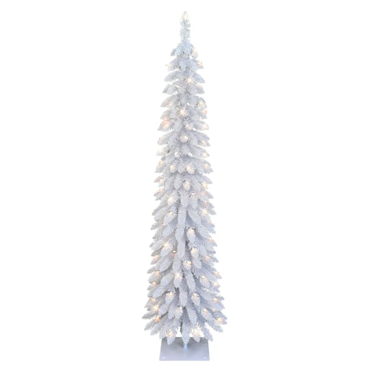 6Ft Pre-Lit White Alpine Pencil Artificial Christmas Tree, Clear Lights By Puleo International | 6 ft | Michaels®